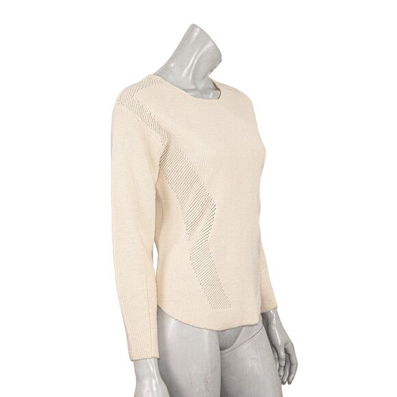 HELMUT LANG Wool Modern Borders Pullover Sweater Beige knit sz P S - Picture 4 of 11